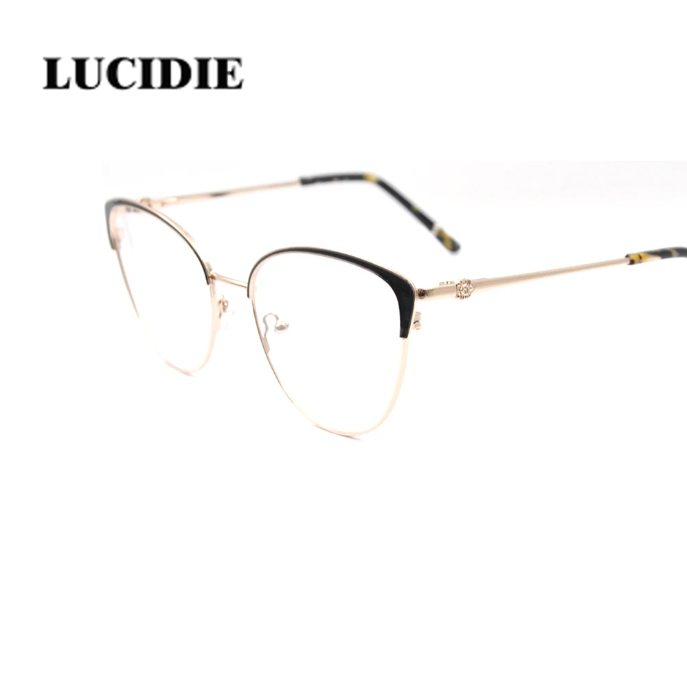 Ladies stylish large frame stainless steel glasses frame retro transparent gold frame eyeglasses - Цвет оправы: C1