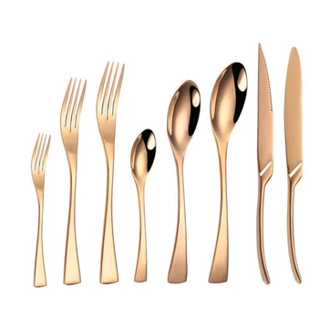 

8Pcs Rose Gold Dinnerware Cutlery Set Stainless Steel Tableware Dinner Steak Knife Small Copper Silverware Fork Drop Shipping
