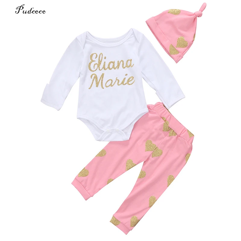 3PCS Toddler Infant Baby Girls Clothes One Piece Letter Printed Top One