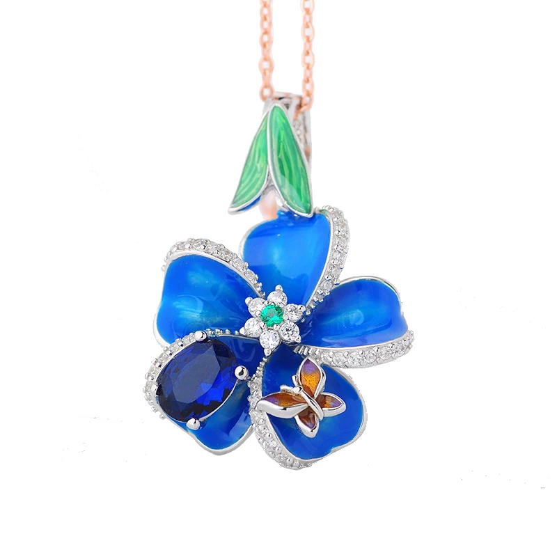RainMarch Blue Enamel Flower Silver Pendant For Women Necklace 925 Sterling Handmade Jewelry | Украшения и аксессуары