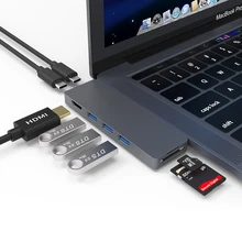Прямая двойной тип-c 7в1 USB3.0 type C концентратор HDMI RJ45 адаптер для MacBookPro OTG usb-хаб 3,0 PC компьютерный аксессуар