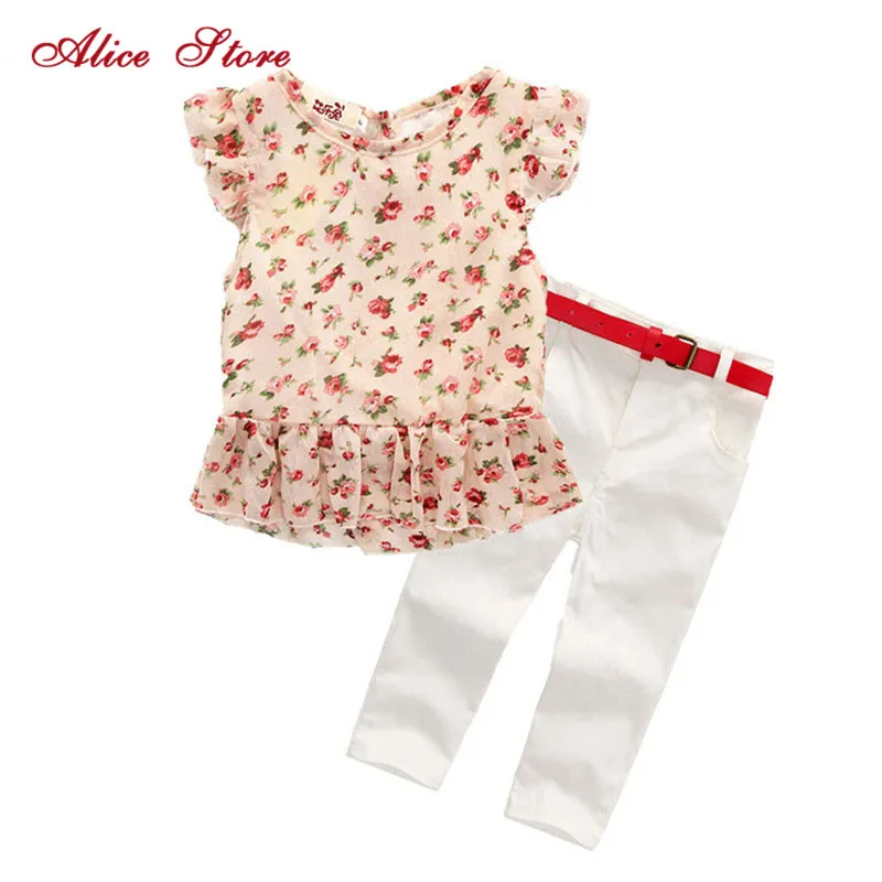 

Girls clothes summer 2018 girls clothes sets children's clothing floral girls shirts + pants children clothing sets 2-7y