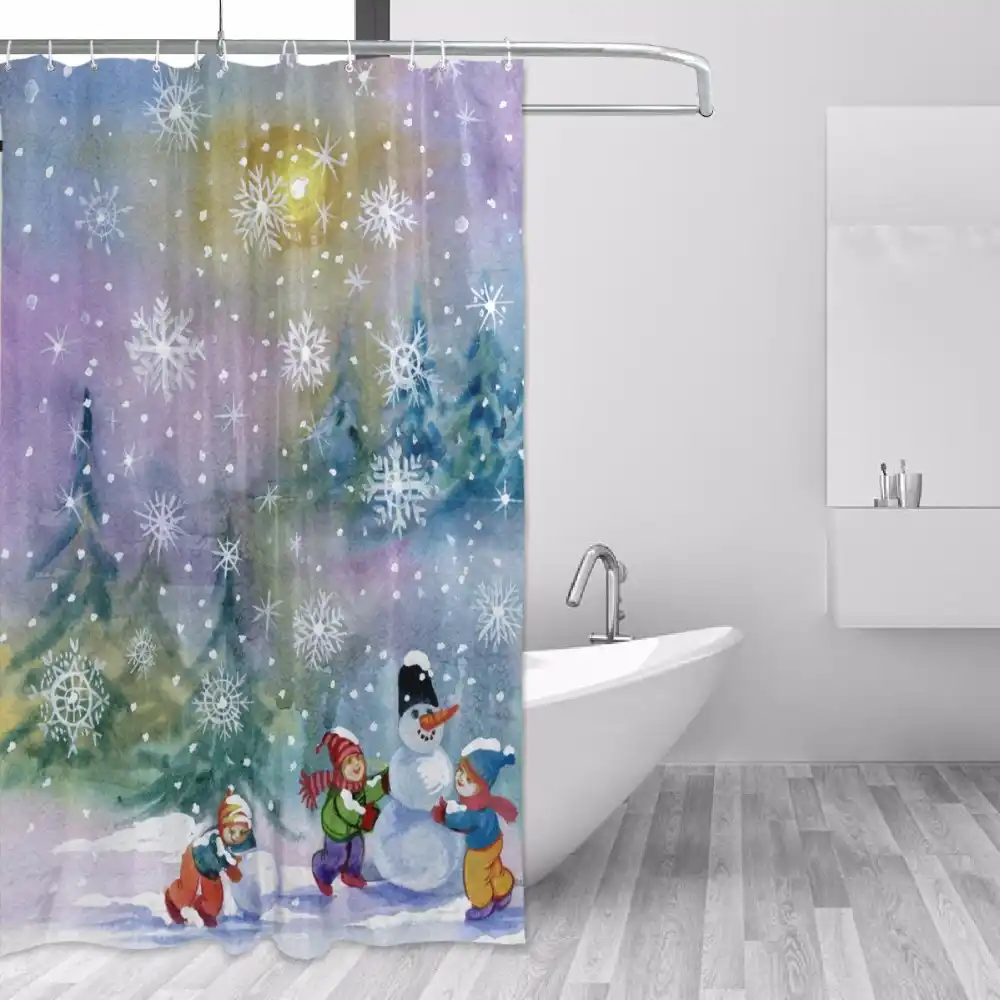 Creative Oil Painting Christmas Bathroom Curtains Winter Scenery
