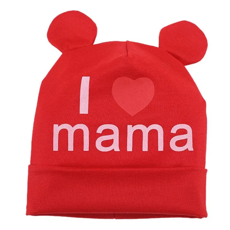 Новая весенне-осенняя милая детская шляпа с ушками, хлопковая шапка, шарф для девочек, шапки для младенцев, вязаные шапки с надписью «I Love MaMa Kids» для мальчиков, зимняя детская шапка