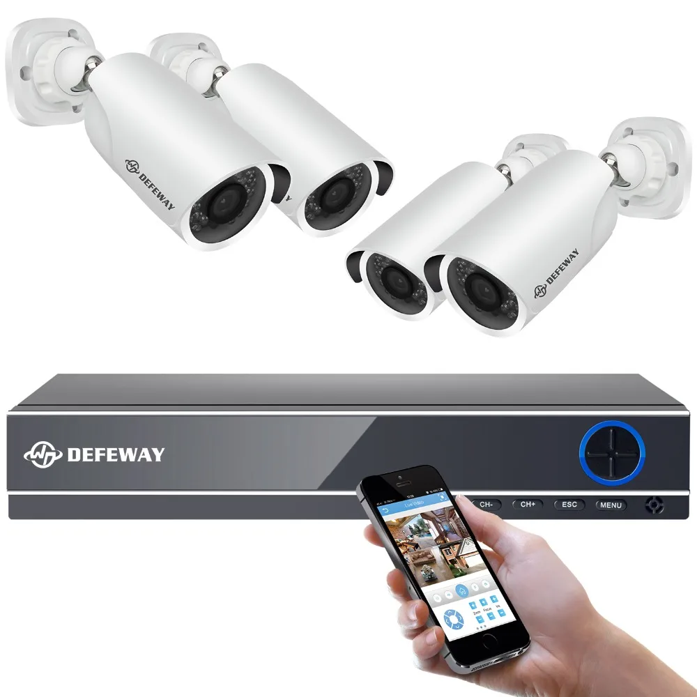 DEFEWAY 4CH CCTV система 1080p DVR 4 шт. 2.0MP ИК Всепогодная наружная видеонаблюдения камер
