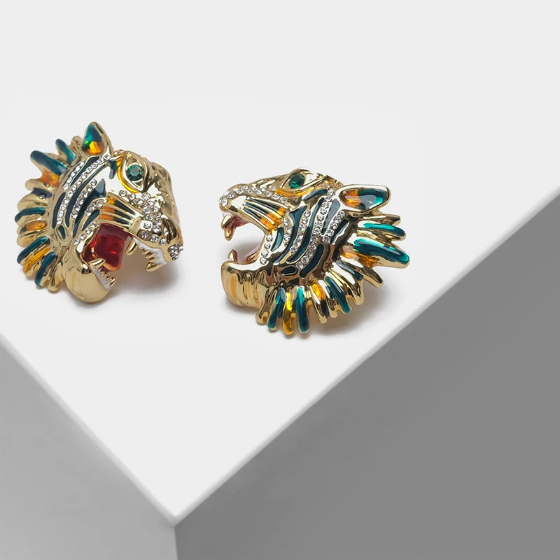 

Golden lion animal earrings with fashionable ear studs