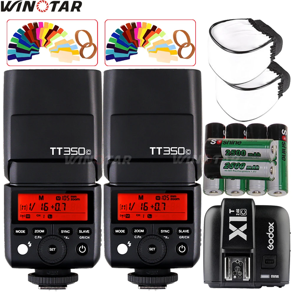 2X Godox Mini Speedlite TT350C Camera Flash TTL HSS + X1T C Trigger