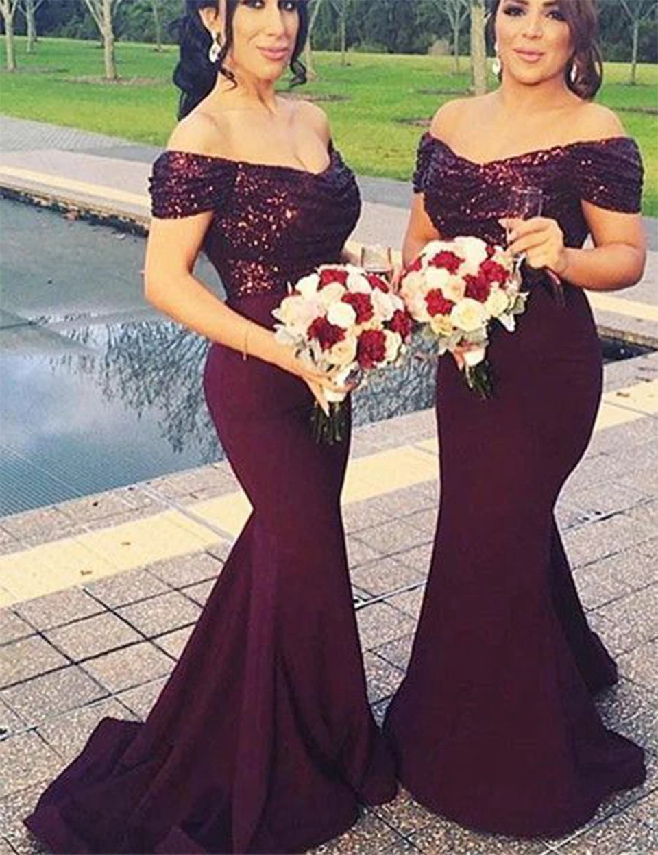 sequin burgundy bridesmaid dresses