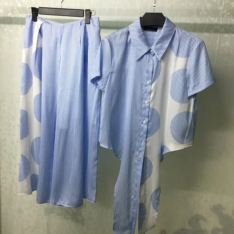 Zomer Broek Set Voor Vrouwen 2019 Elegant Bule Broek En Korte Mouw Blouse Casual 2 stuk Sets Voor Dames