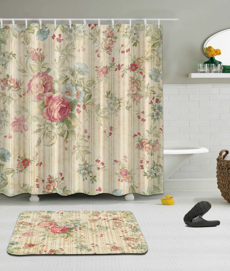 Online Hohe Qualität Verschiedene Benutzerdefinierte Wasserdicht Bad Schöne Blume Muster Dusche Vorhang Polyester Stoff Bad Vorhang