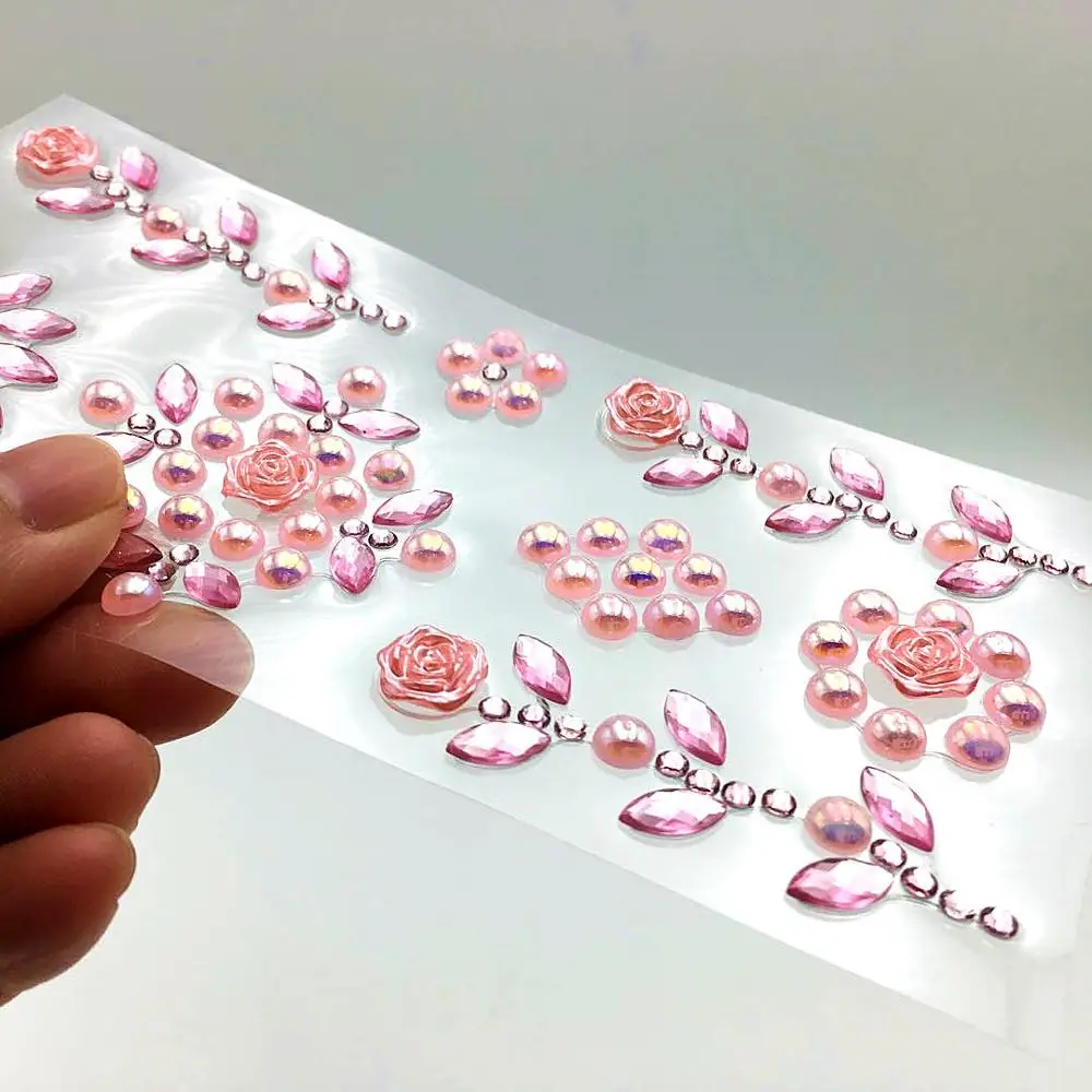 Happyxuan 4 листа DIY акриловые наклейки Кристалл бриллиант Стразы Жемчужная роза для