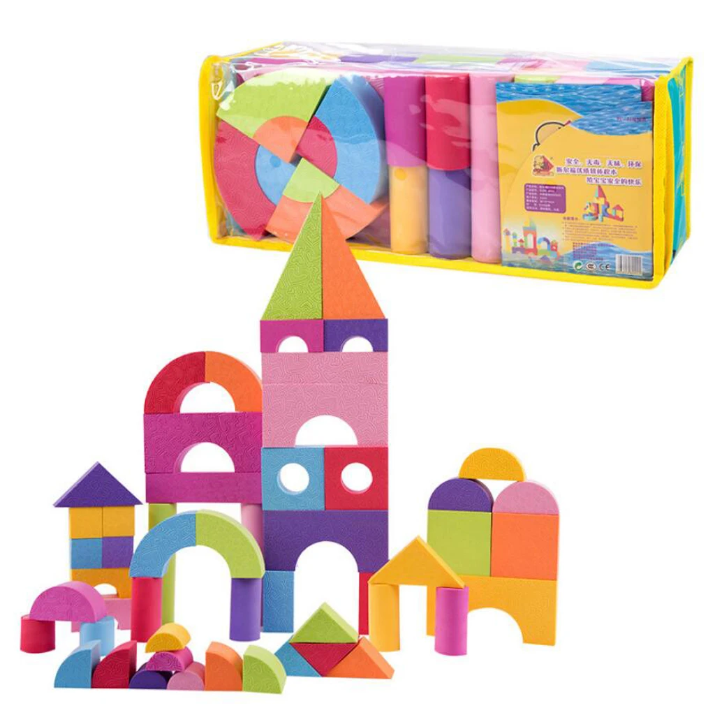 50 Pieces Foam Building Blocks Building Toy for Girls Boys Construction Game - Geometric Shapes and Sizes Learning