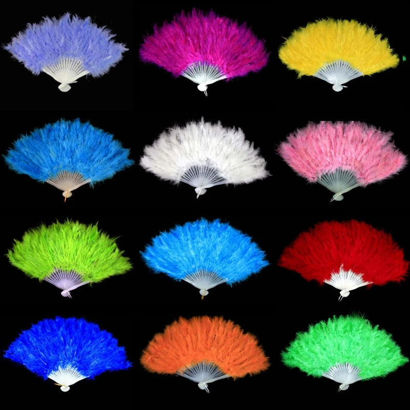

New Costume Wedding Showgirl Dance Folding Hand Feather Fan Fancy