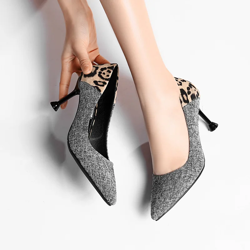 

2019 spring new fashion simple mosaic leopard high heels sexy style stiletto pointed shoes.