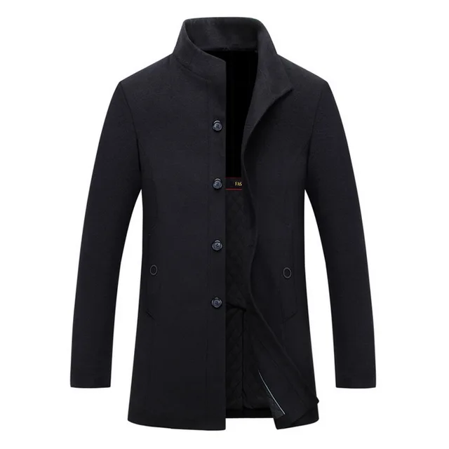 new winter wool long coat men warm black business overcoat mens Stylish woolen jacket stand