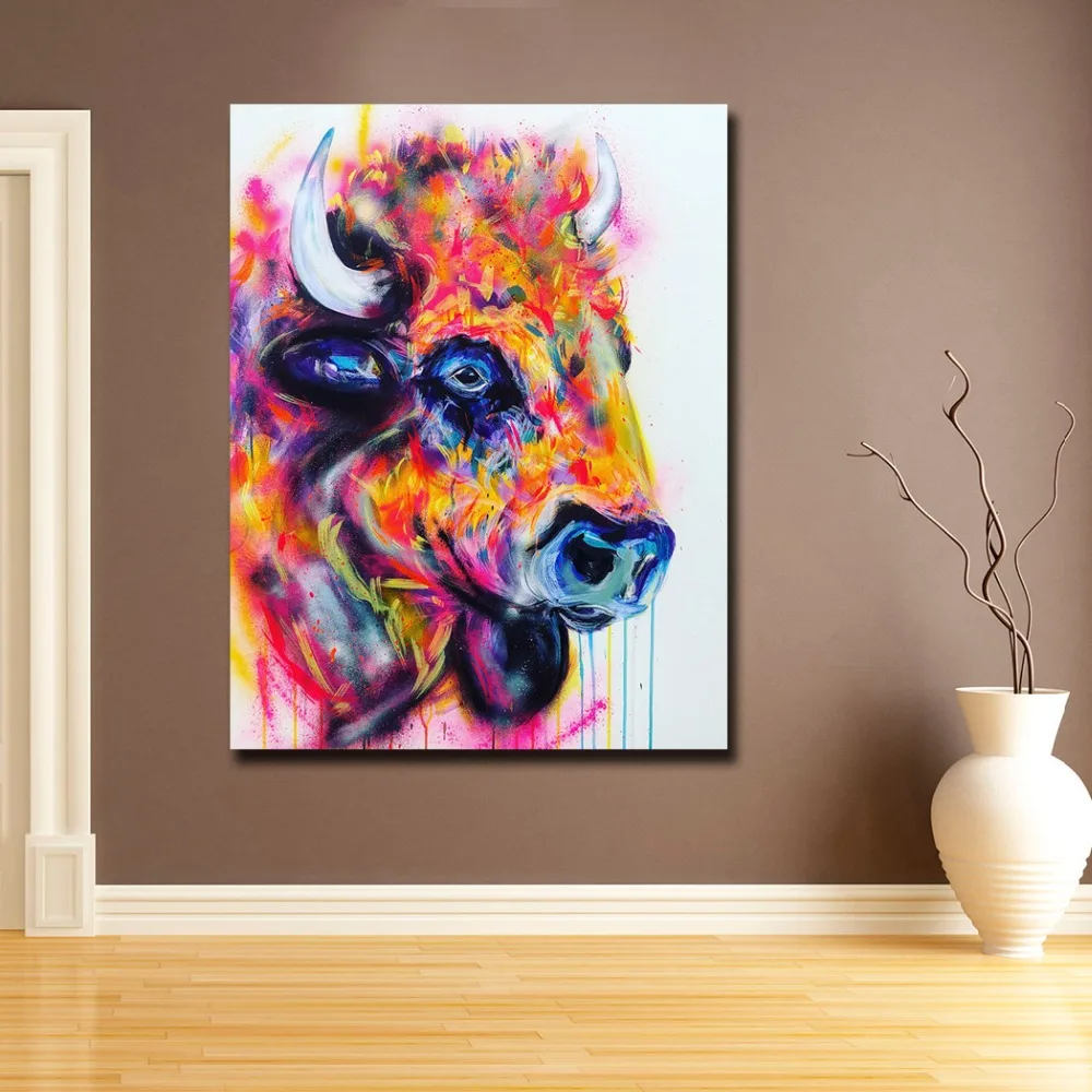 Fashion Colors Bull Pop art Canvas Painting For Living Room Home Decoration Oil On Wall Unframed | Дом и сад