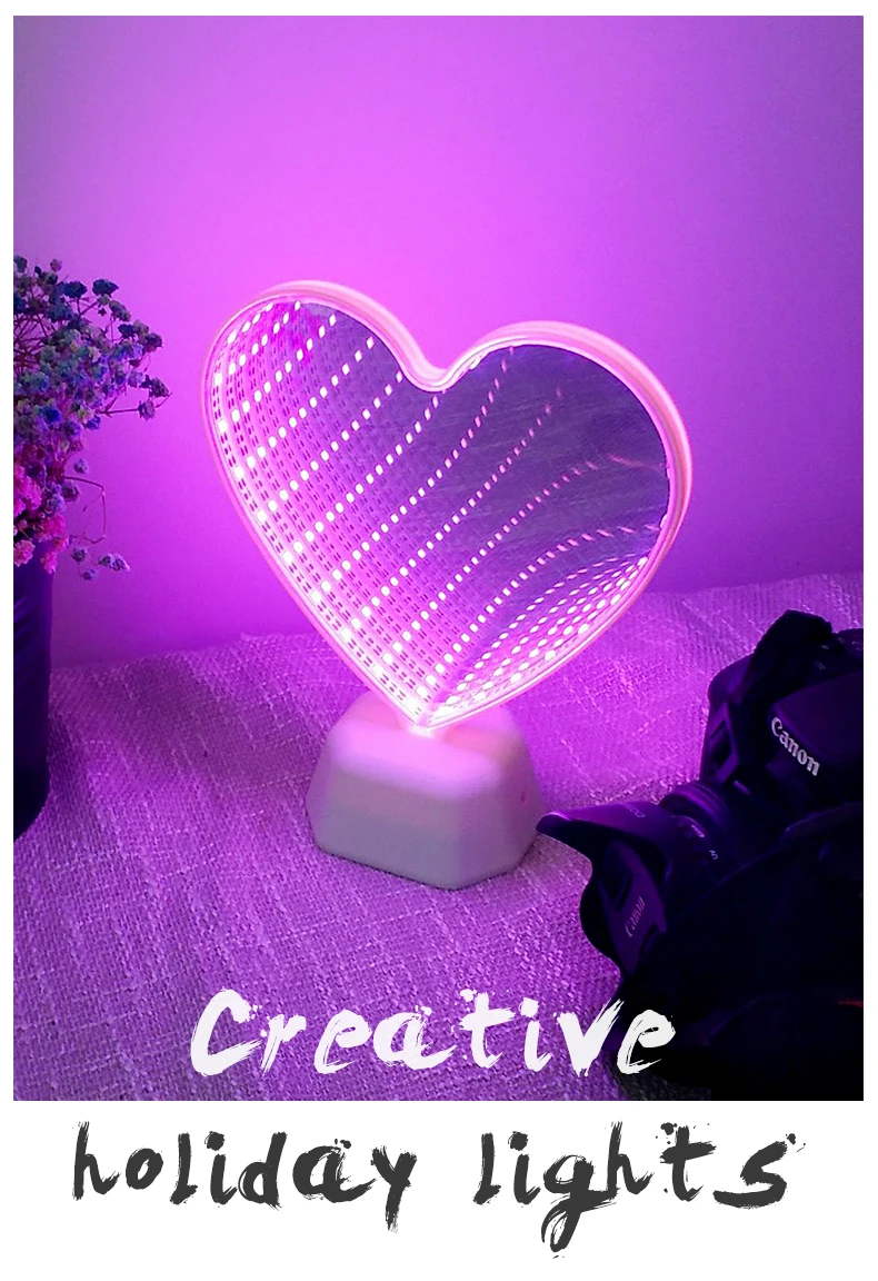 Mirror Night Lights 3D LED Tunnel Multicolor Bedroom Holiday Lighting Led Infinity Tunnel Night Lamp Creative Novelty Cute Heart (1)
