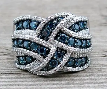 

NEW Wedding blue Crystal Zircon stone solid 925 sterling silver Weave Engagement Ring for women Luxury jewelry