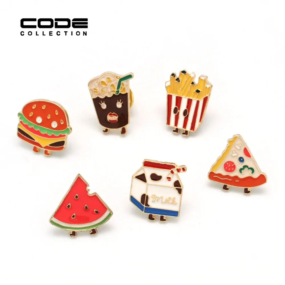 

6PCS/SET Hamburger Watermelon French Fries Pizza Milk Enamel Brooches For Women Accesories Pins brooches Christmas gift Brooch