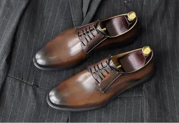 

New fashion men's shoes formal dress business oxfords mix colour handmade vintage luxury smart casual genuine leather derby shoe