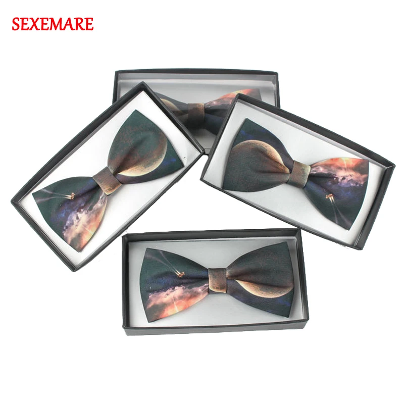 Мода Moon Sky Печать галстук-бабочка для мужчин s женщин Свадебный Жених лучший мужской галстук-бабочка Galaxy Printing галстук-бабочка с подарочной коробкой