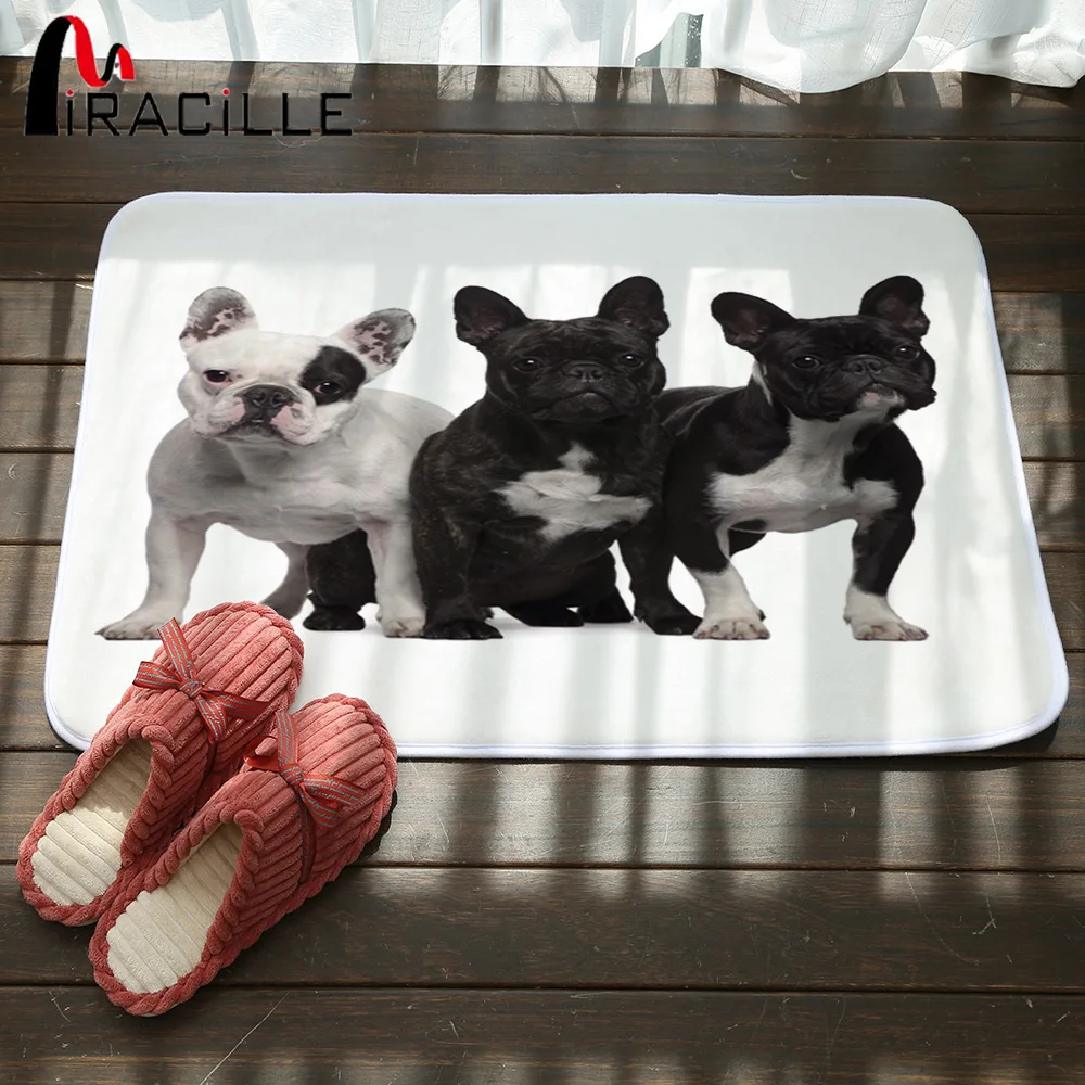 

Miracille Entrance Floor Mat Coral fleece Doormat lovely Black French Bulldog Printed Kitchen Bathroom Rubber Non Slip Rugs