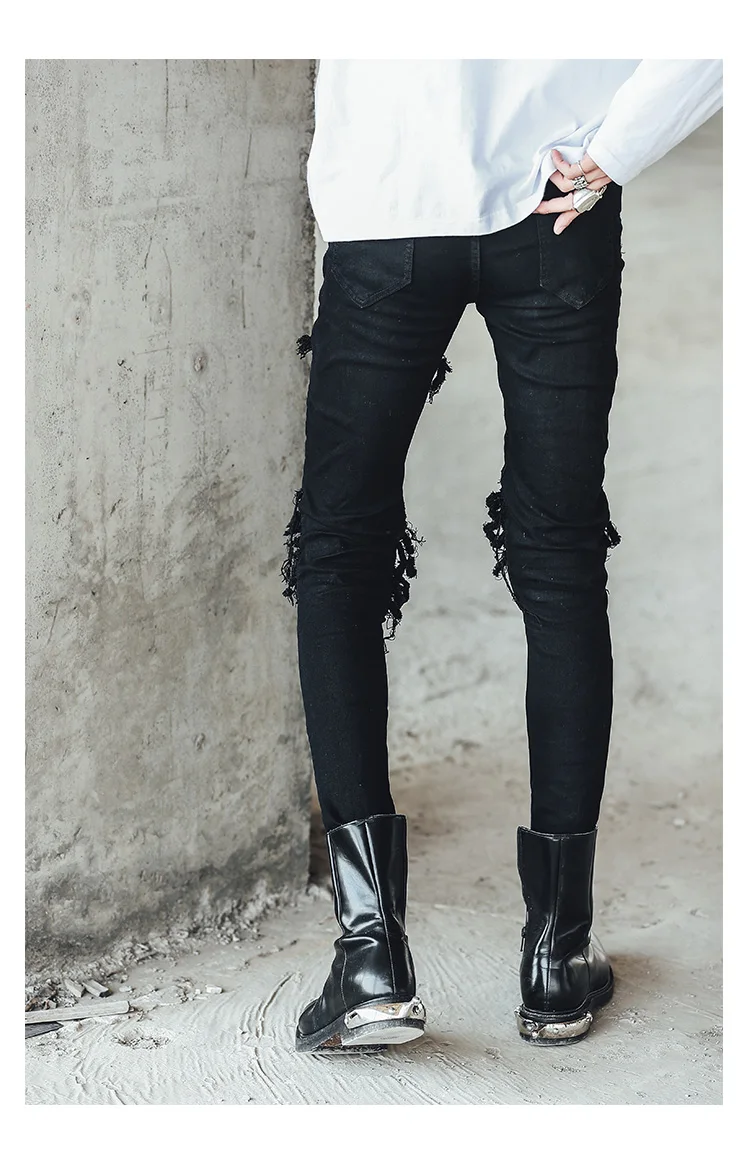 Мужские рваные джинсы тонкие картины Сращивание повседневные Хип-хоп панк стиль джинсы брюки