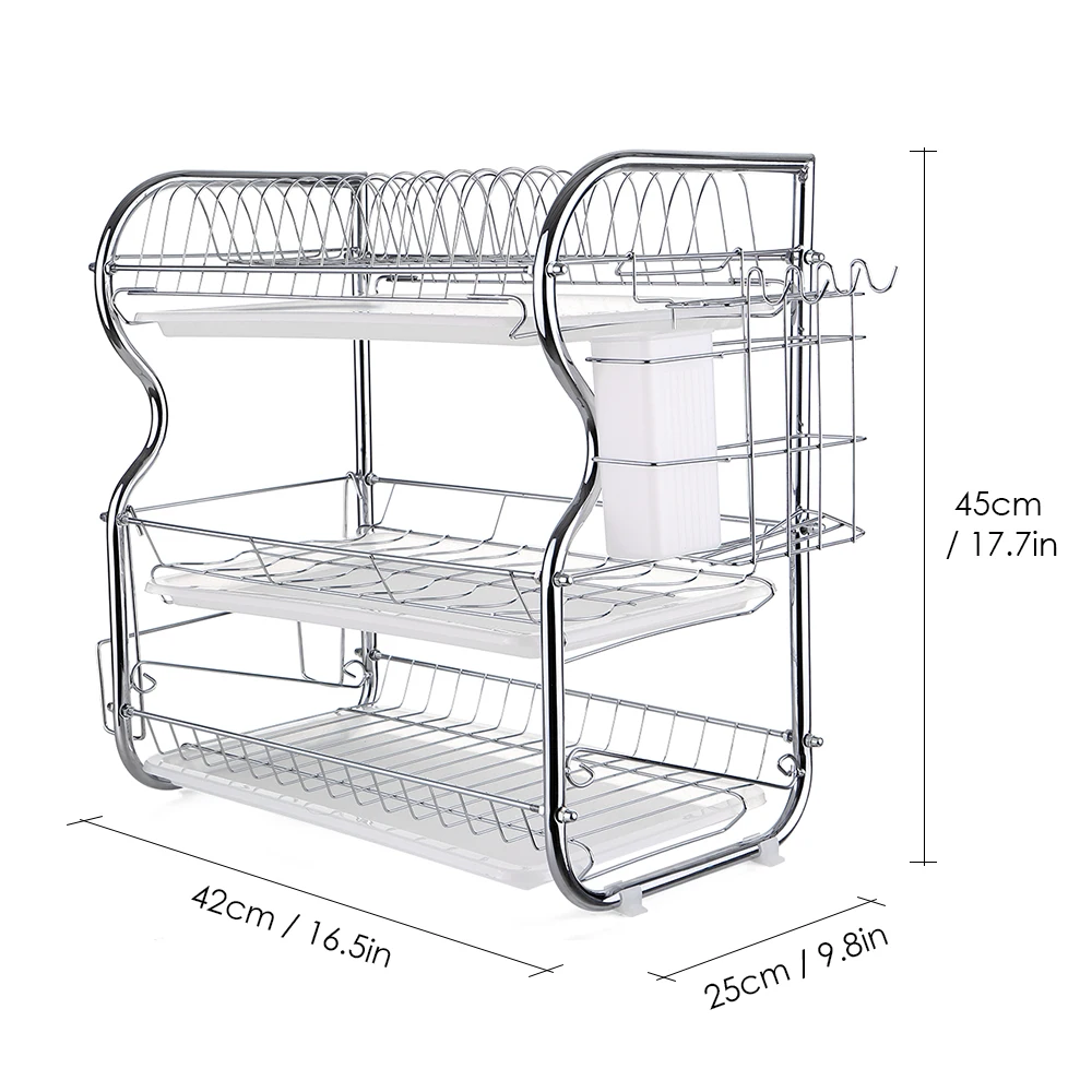 Мульти-функциональный 3-х уровневая со сушилкой для посуды Кухня принадлежности стеллаж для хранения Подставка для сушки с держатель разделочной доски для мытья и сушки посуды