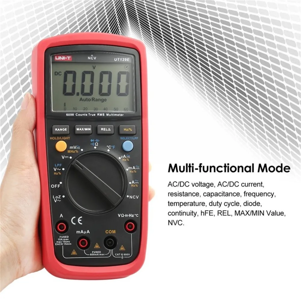 UNI-T UT139E 6000 Counts Digital Multimeter with Auto Range DC/AC Voltage True RMS LPF Pass Filter LoZ Temperature Capacitance цена UNI-T UT139E 6000 Counts Digital Multimeter with Auto Range DC/AC Voltage True RMS LPF Pass Filter LoZ Temperature Capacitance цены онлайн