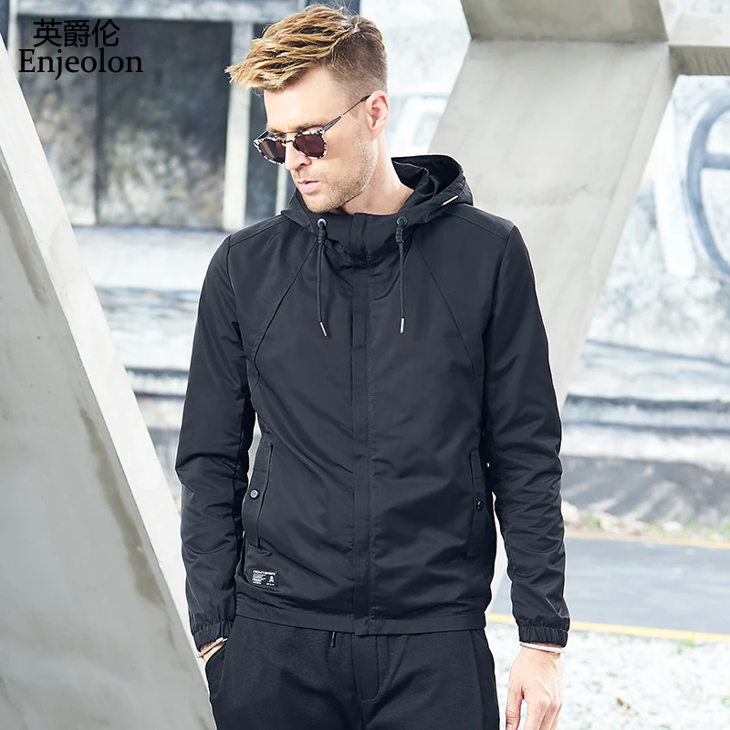 

Enjeolon brand new hoody jackets coat men black solid Mens 3XL hoodies coats jacket for men new male clothes JK605