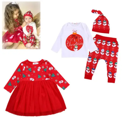 PUDCOCO/Новинка; Рождественская хлопковая Милая одежда для всей семьи; платье для крупных сестер; футболка+ штаны; комплект со шляпой