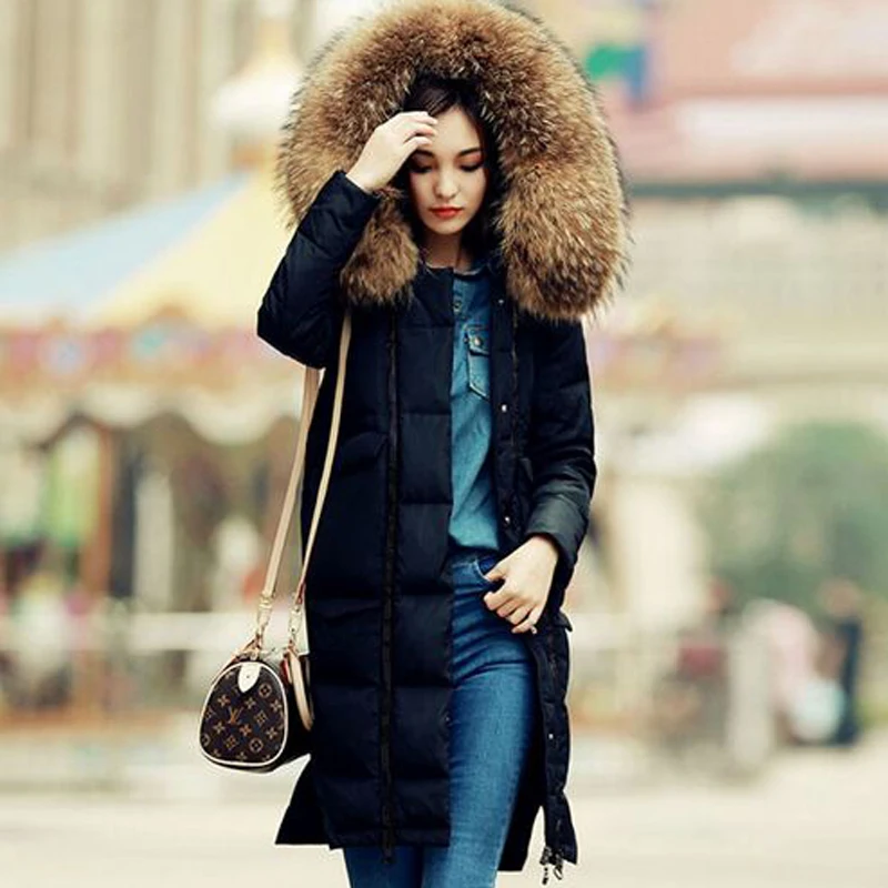 Большой натуральный мех енота зимняя куртка женская белая куртка-пуховик утепленная женская теплая одежда высокого качества