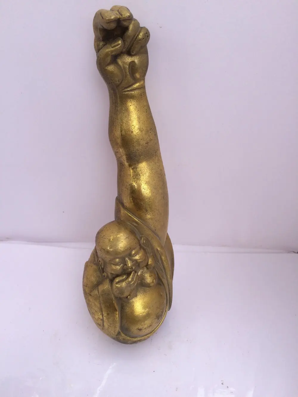 antique antiques chinese brass carre Long Arm Buddha statuein Statues & Sculptures from Home