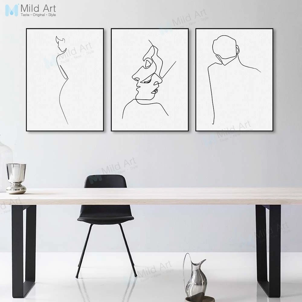 

Minimalist Black White Abstract Line Kiss Animals Deer Cat Poster Prints Living Room Wall Art Picture Home Decor Canvas Painting