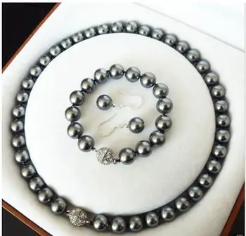 

Jewelry AAA+ FASHION 10MM BLACK SOUTH SEA PEARL NECKLACE BRACELET EARRINGS