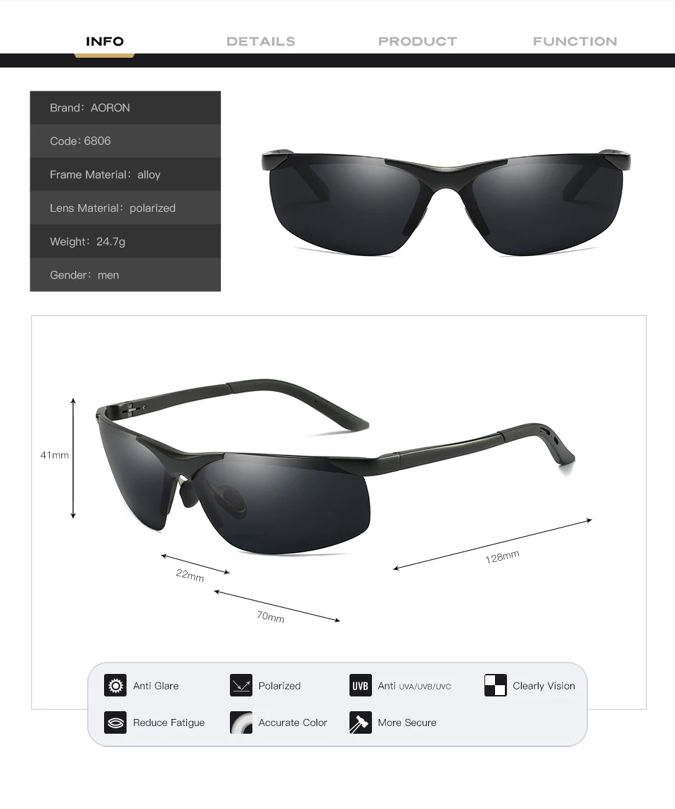 AORON, мужские поляризованные солнцезащитные очки в оправе из алюминиевого сплава, женские брендовые Оригинальные очки, UV400, мужские металлические очки Oculos