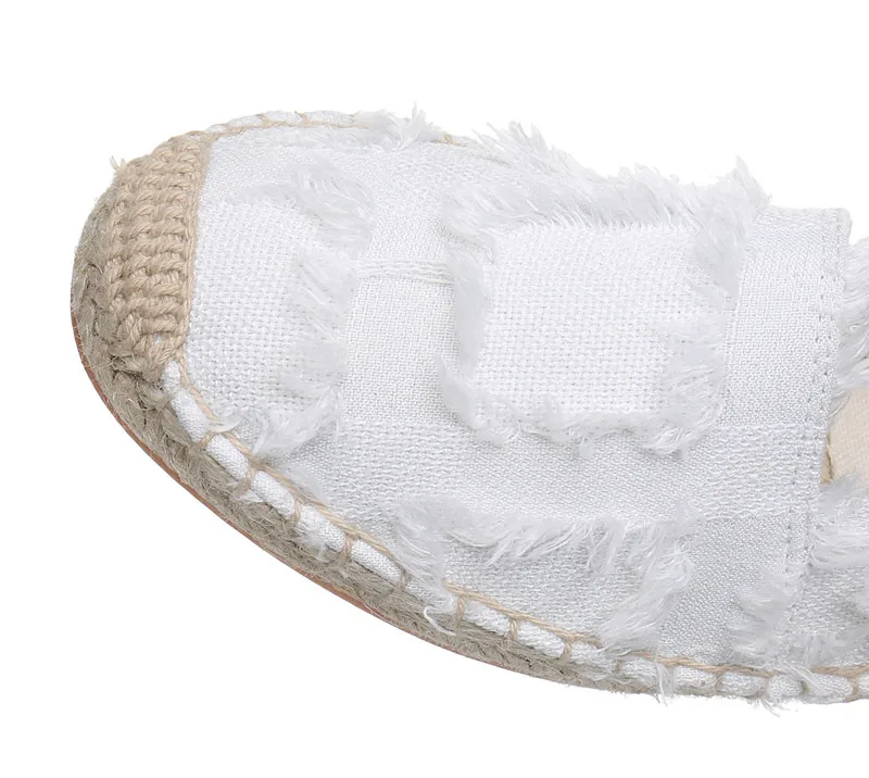 Retro Ladies Womens Casual Espadrilles Shoes for Female Straw Flat Canvas Fisherman's Hemp Rope Bottom Women's Shoes White Black (24)