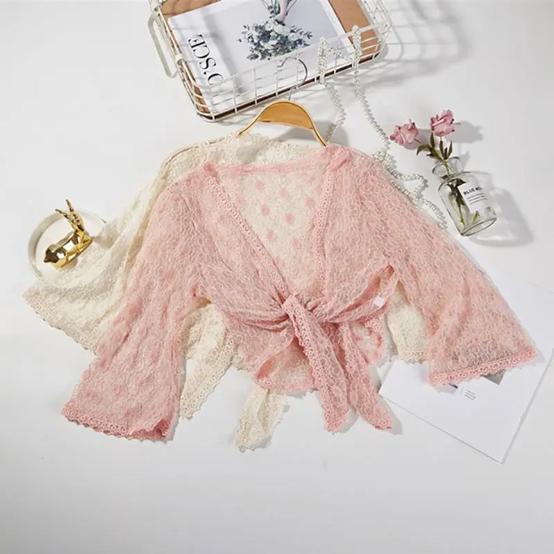 Lace Small Shawl Jacket Summer Thin Cardigan Long-sleeved Sunscreen Clothing Female Wild Small Vest