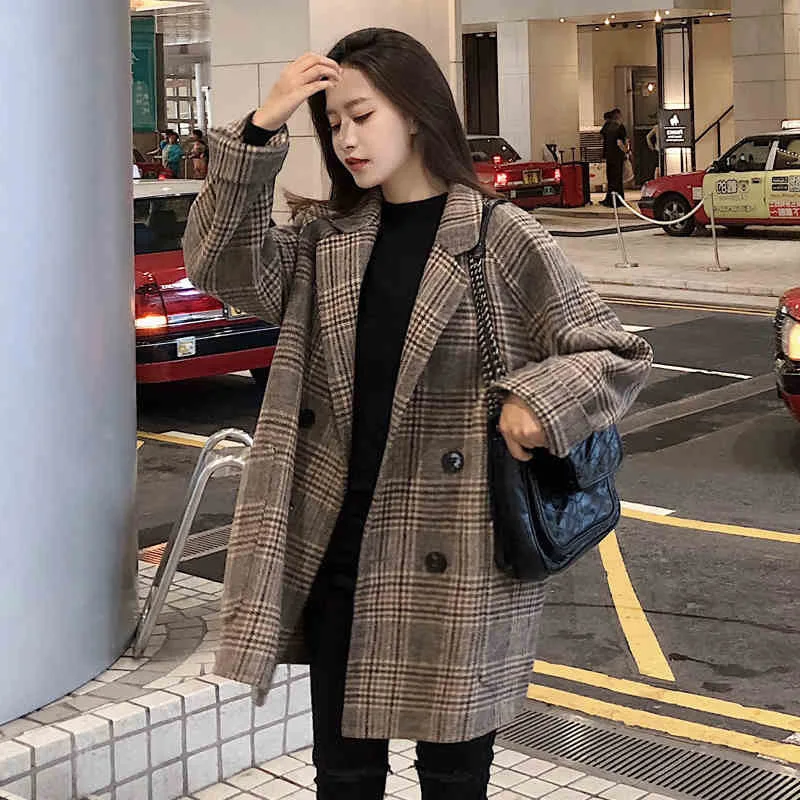 2019 Korean Version of Loose Checked Woolen Short Small Suit Woolen ...