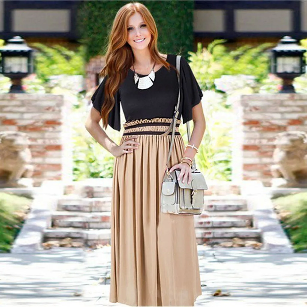 

Women Summer Oversized Dress Short Sleeve Ruffle Sleeves High Waist Elastic Waist Draped Long Dress With Belts Office Lady Robe