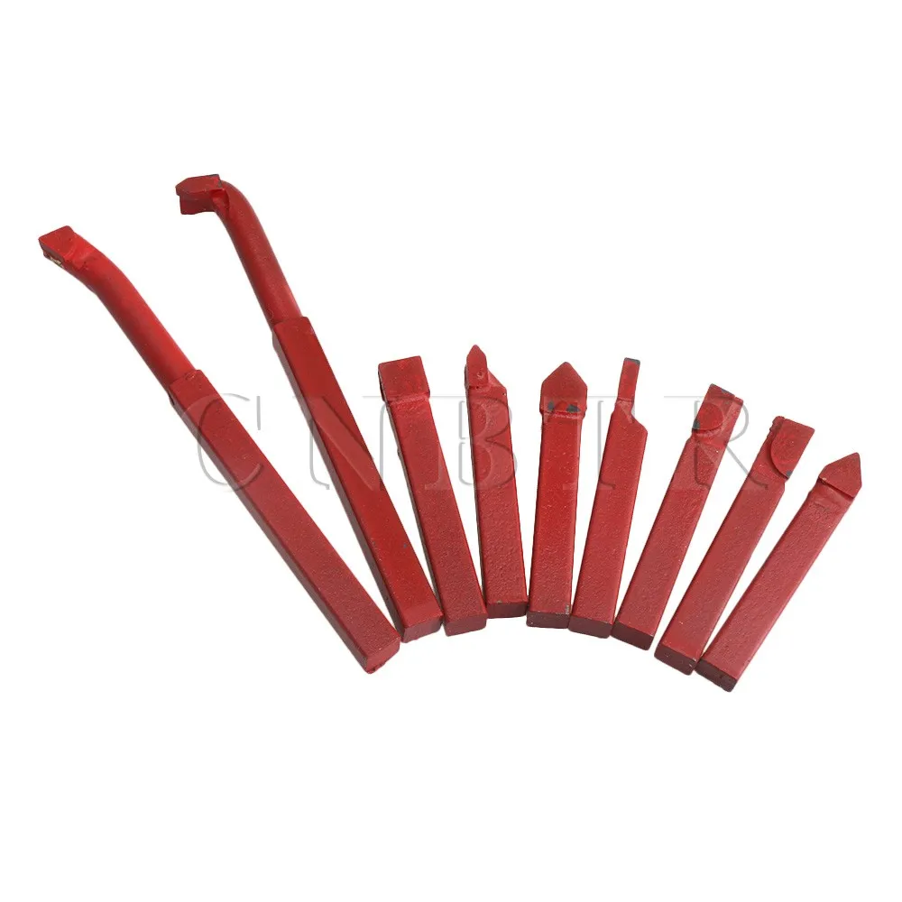 

CNBTR Red 9pcs 8 x 8mm Shank Iron Lathe Turnning Tool Bit with YG8 Alloy Turnning Tool Bit Tool