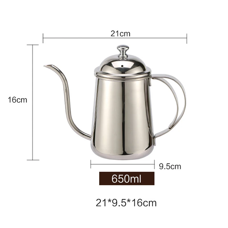650ml Stainless Steel Hand Drip Coffee Kettle Pot Fine Long Mouth Gooseneck Coffee Pot with Lid Teapot Coffee Maker Silver Color (4)