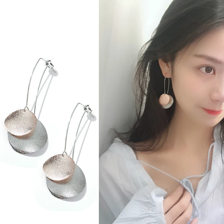 

New Fashion Minimalist Two-color Sequins Drop Earrings For Women Long Matte Frosted Earing Pendients Party Gifts