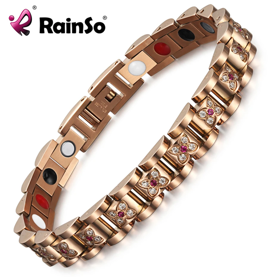 RainSo Magnetic Health Bracelet Bangle for Women Flower Zircon Charm Chain Link Hologram Bracelet Female Luxury Jewelry Healing RainSo Magnetic Health Bracelet Bangle for Women Flower Zircon Charm Chain Link Hologram Bracelet Female Luxury Jewelry Healing