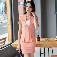 Модная розовая Летняя униформа, строгие блейзеры, костюмы с топом и юбкой для дам, карьера, интервью, комплекты для работы