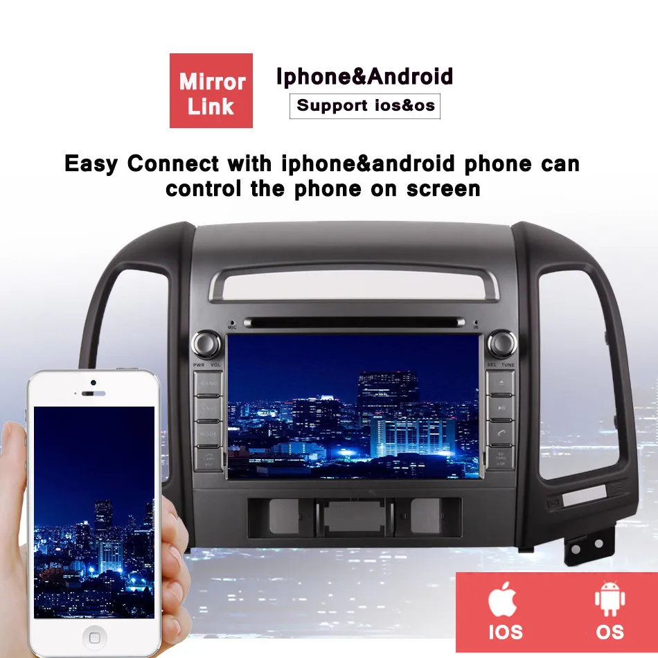 Excellent 1024*600 HD 4G RAM Android 9.0 Car DVD Multimedia Player for HYUNDAI SANTA FE 2006-2012 GPS+Radio Stereo Head unit tape recorder 5