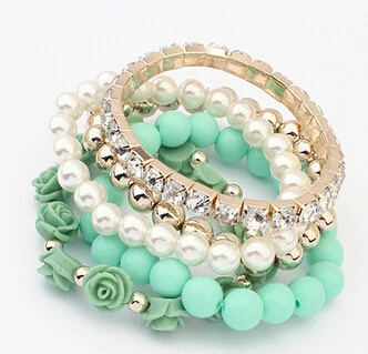 

Trendy jewelry candy color rose flower multilayer charm bracelet bangles flower bead bracelet set for women pulseras mujer