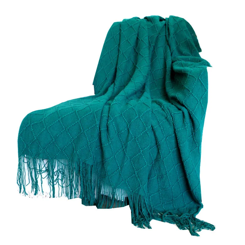 Nordic Solid Throw Blanket Geometric Plaid Sofa Leisure Knitted Covers Towel Cobertor Tassel Multifunction Blankets For Bed