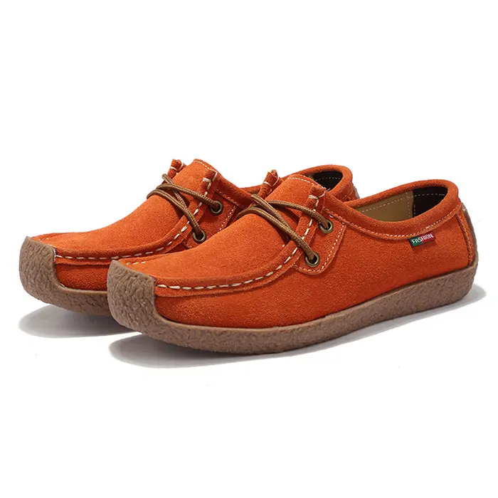 Женская обувь на плоской подошве; лоферы из натуральной кожи со шнуровкой; складывающиеся мокасины; Повседневная обувь; женская обувь с квадратным носком; zapatos Mujer - Цвет: orange