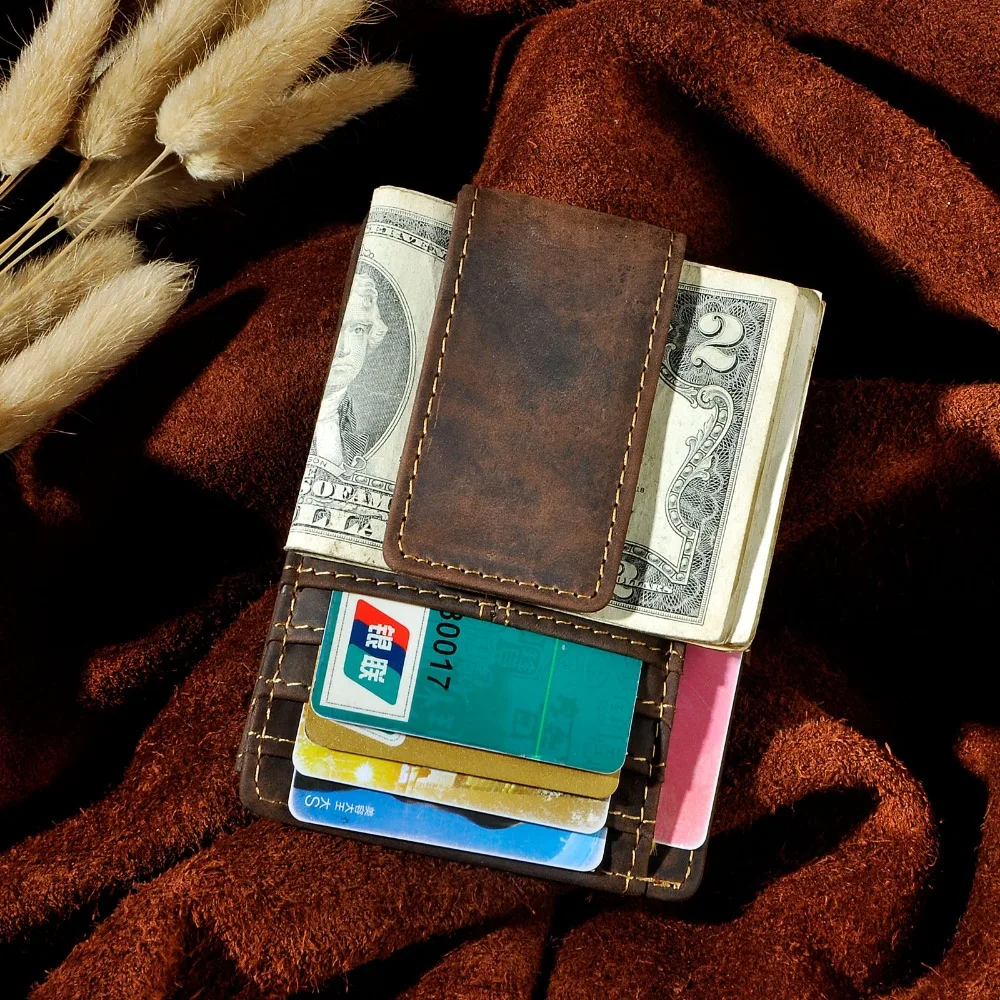 Male Leather Travel Slim Wallet Front Pocket Magnetic Large Capacity Money Clip Card Case For Men 1025 synthetic leather wallet